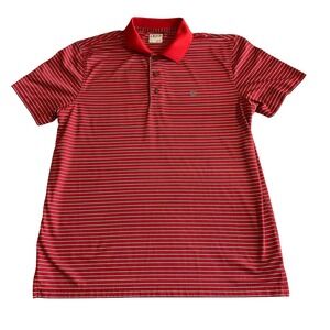 IZOD Golf Mens Large Red Striped Short Sleeve Polo Shirt Performance Sunday Red